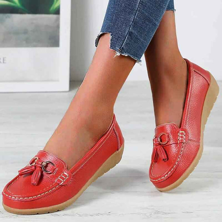 Women's Classic Slip-On Loafers with Tassels Red