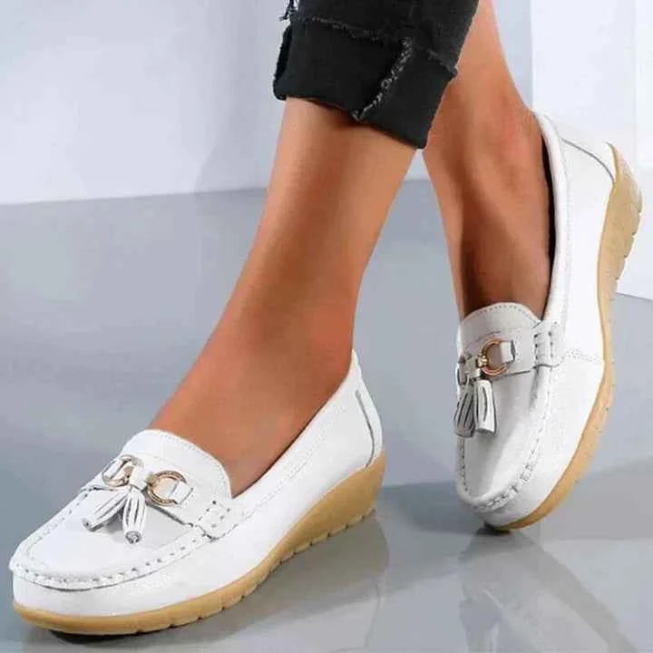 Women's Leather Moccasins - Stylish and Comfortable Footwear White