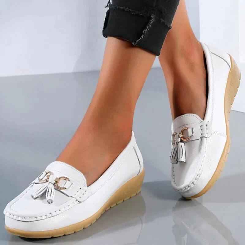 Women's Classic Slip-On Loafers with Tassels White