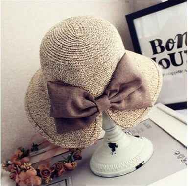 Big Bow Split Sunshade Hat Summer Vacation Sunshade Beach Hat Khaki