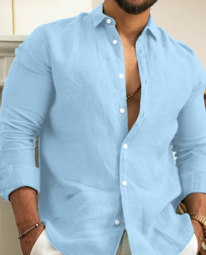 Men's Slim Fit Linen Shirt – Long Sleeve – Breathable & Stylish Blue