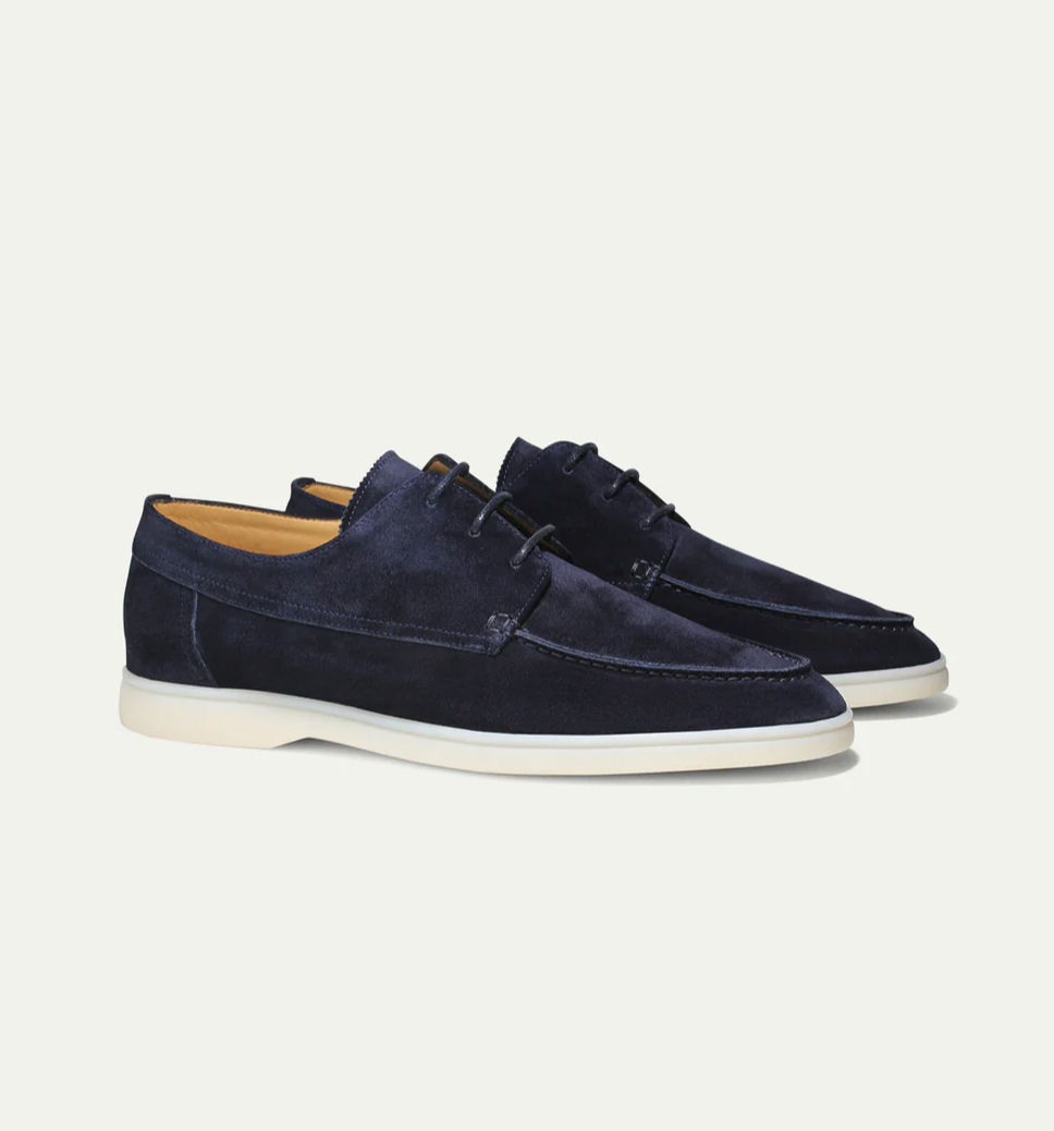 Men's Casual Loafers with Laces | Round Toe Design Navy Blue