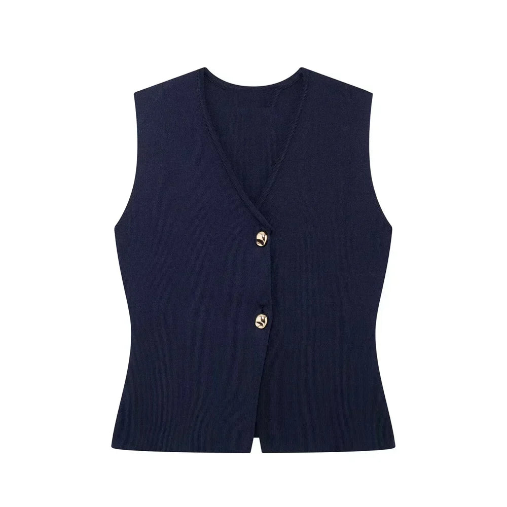 Imara | Women's Sleeveless Gilet Top - Elegant and Minimalistic Blue