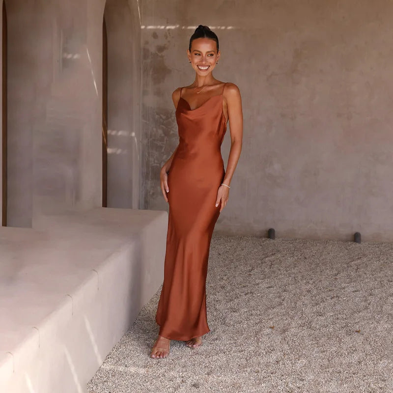 Blair | Women's Luxe Satin Maxi Dress with Open Back