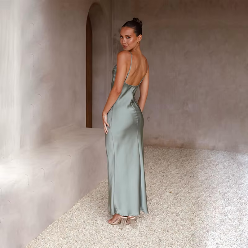 Blair | Women's Luxe Satin Maxi Dress with Open Back