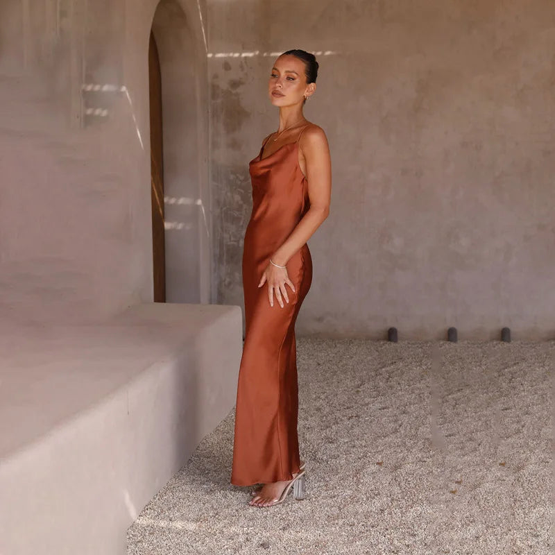 Blair | Women's Luxe Satin Maxi Dress with Open Back