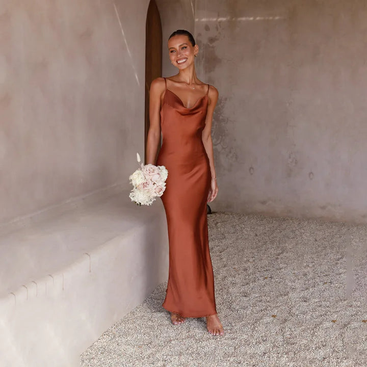 Blair | Women's Luxe Satin Maxi Dress with Open Back Bronze