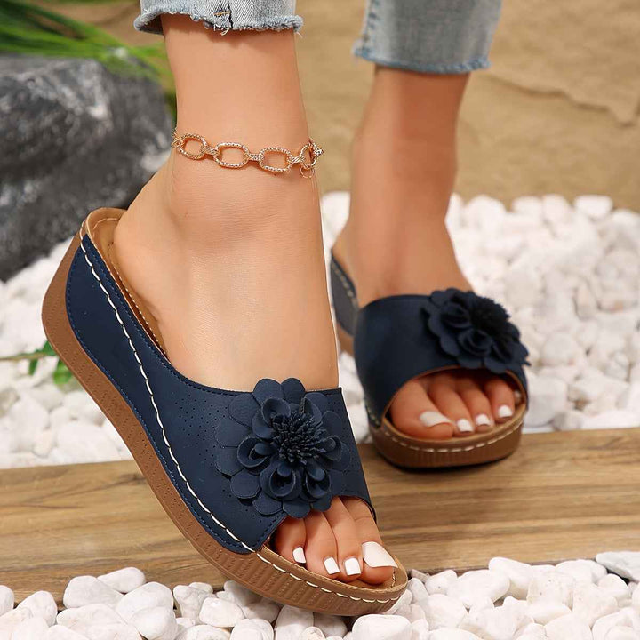 Elegant Women's Orthopedic Sandals with Floral Pattern Dark Blue