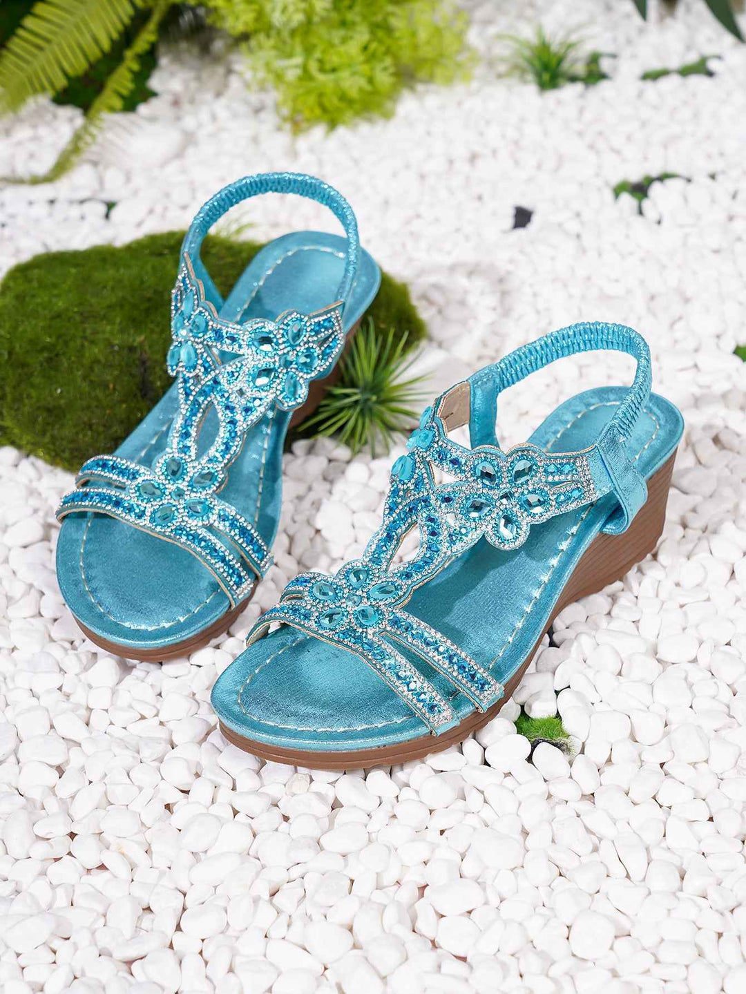 Bohemian-style Thick-soled Wedge Sandals Peacock Blue