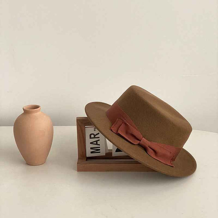 Bow Japanese Style British Style Western Style French Retro Flat-brimmed Cap Brown Brown Bow Adjustable