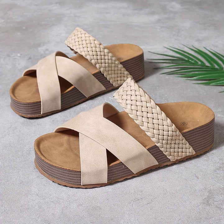 Emma | Elegant Women's Platform Sandals with Braided Straps Khaki