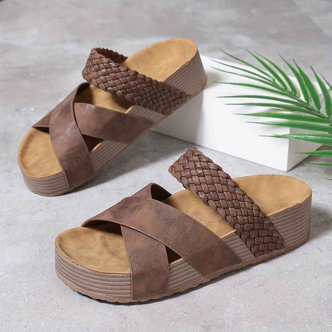 Emma | Elegant Women's Platform Sandals with Braided Straps Dark Brown