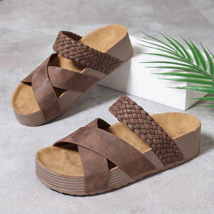 Emma | Elegant Women's Platform Sandals with Braided Straps Dark Brown