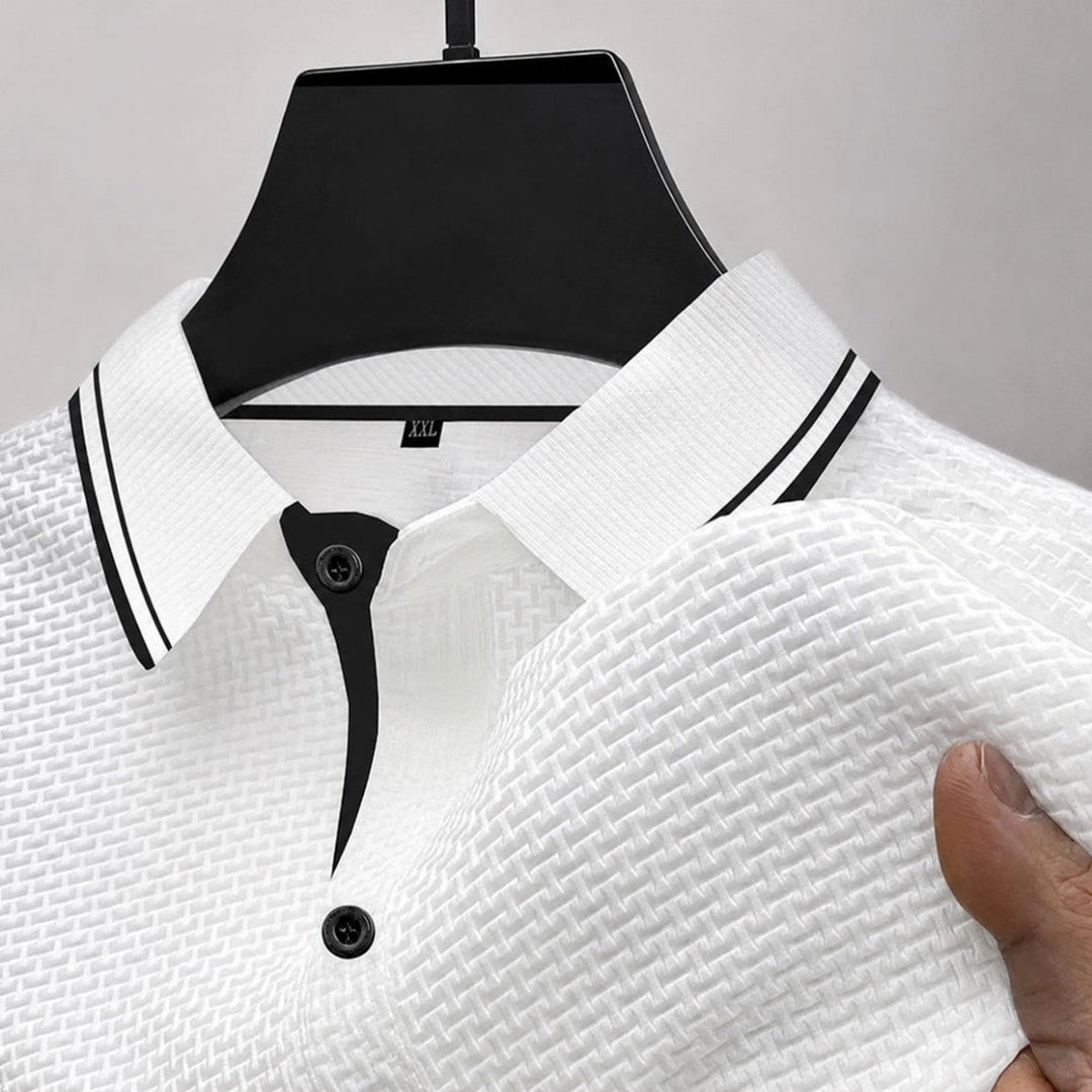 Men's Textured Knit Short Sleeve Polo Shirt White