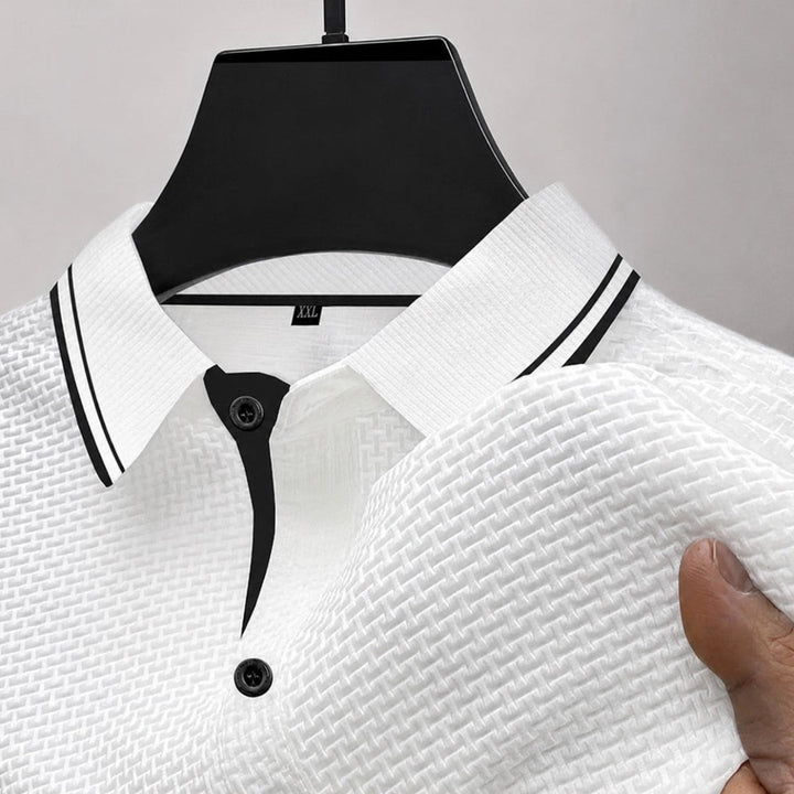 Men's Textured Knit Short Sleeve Polo Shirt White