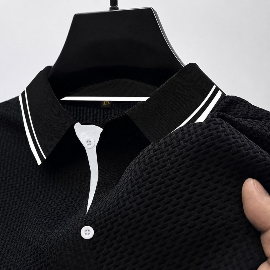 Men's Textured Knit Short Sleeve Polo Shirt Black