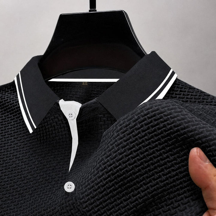 Men's Textured Knit Short Sleeve Polo Shirt Gray