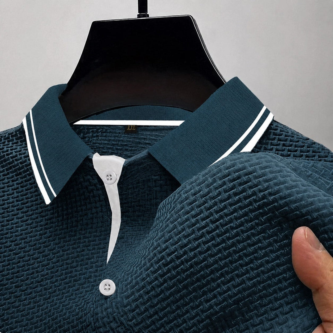Men's Textured Knit Short Sleeve Polo Shirt Green