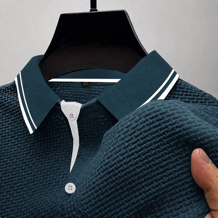 Men's Textured Knit Short Sleeve Polo Shirt Green