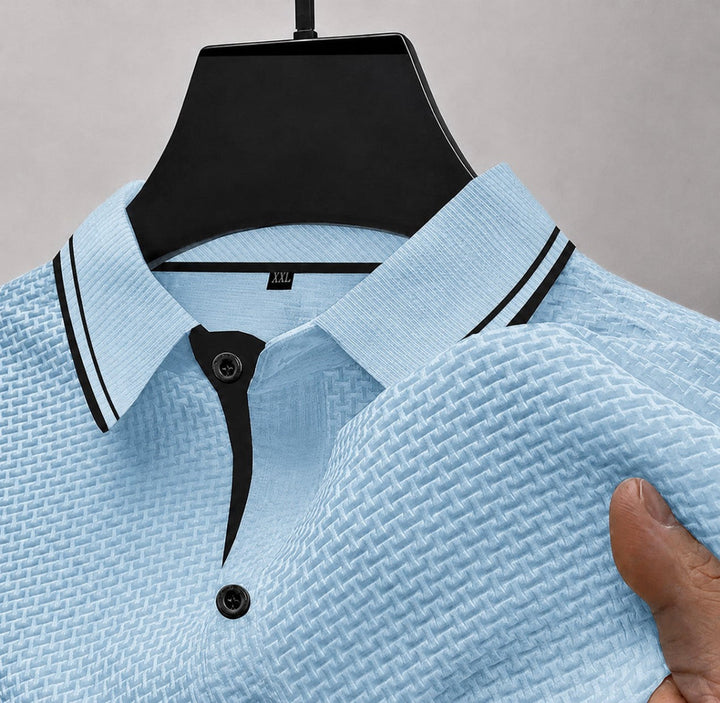 Men's Textured Knit Short Sleeve Polo Shirt Blue