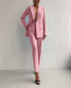 Women's Slim Fit Pantsuit – Tailored Blazer & High Waist Pants – Elegant Style Pink