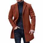 Men's Wool Blend Coat – Tailored Fit – Knee Length – Button Closure – Smart Casual Brown