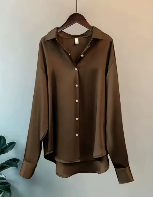 Women's Classic Button-Down Elegant Blouse Brown