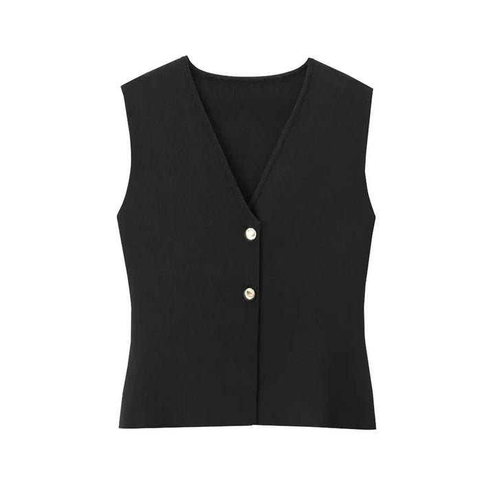 Imara | Women's Sleeveless Gilet Top - Elegant and Minimalistic Black