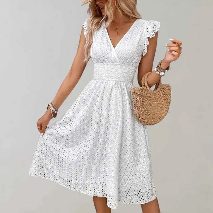 Priscilla | Stylish Dress with Flutter Sleeves White