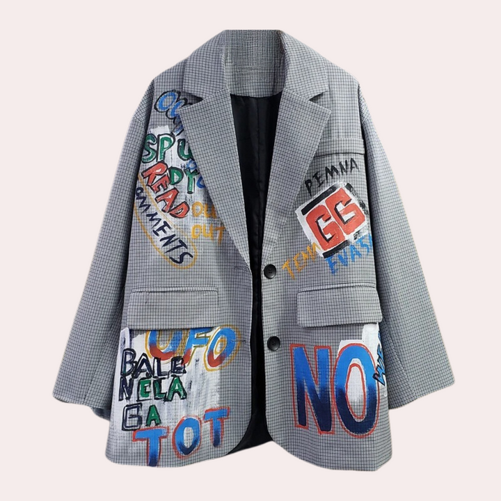 Arcy | Women's Stylish Blazer with Graffiti Design Gray One-Size