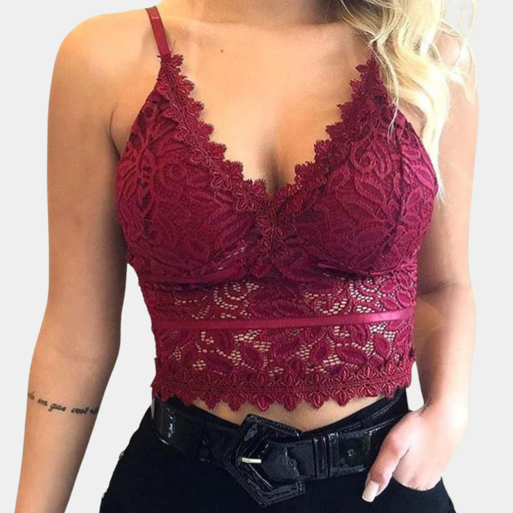 Naolin | Women's Lace Cropped Top Bordeaux Red