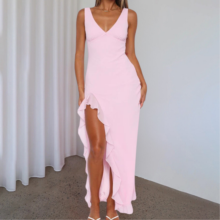 Paige | Women's Elegant Sleeveless V-Neck Maxi Dress with Slit Pink
