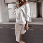 Women's Ribbed Knit Pencil Skirt – Elastic Slim Fit with Slit – Elegant Casual Style