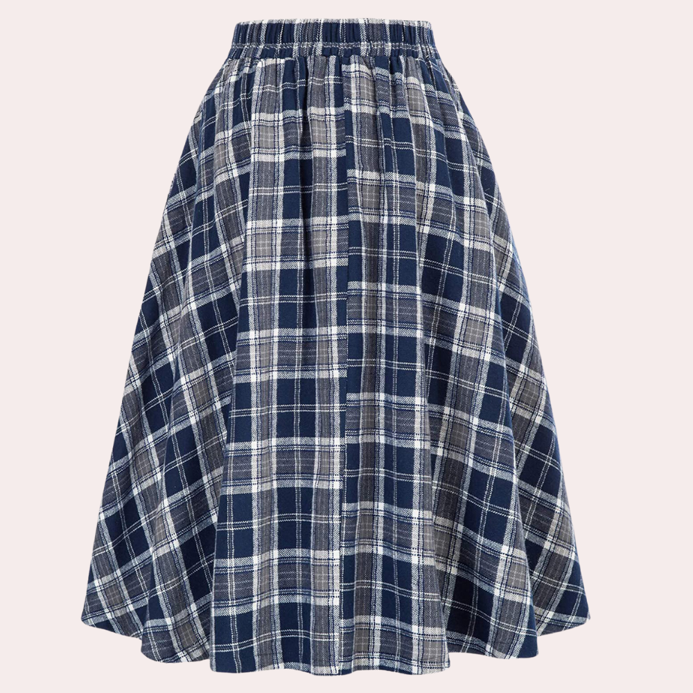 Women's High-Waisted Braided Midi Skirt - Checked Design