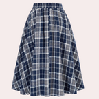 Women's High-Waisted Braided Midi Skirt - Checked Design