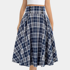 Women's High-Waisted Braided Midi Skirt - Checked Design