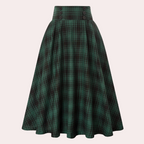 Women's High-Waisted Braided Midi Skirt - Checked Design Green