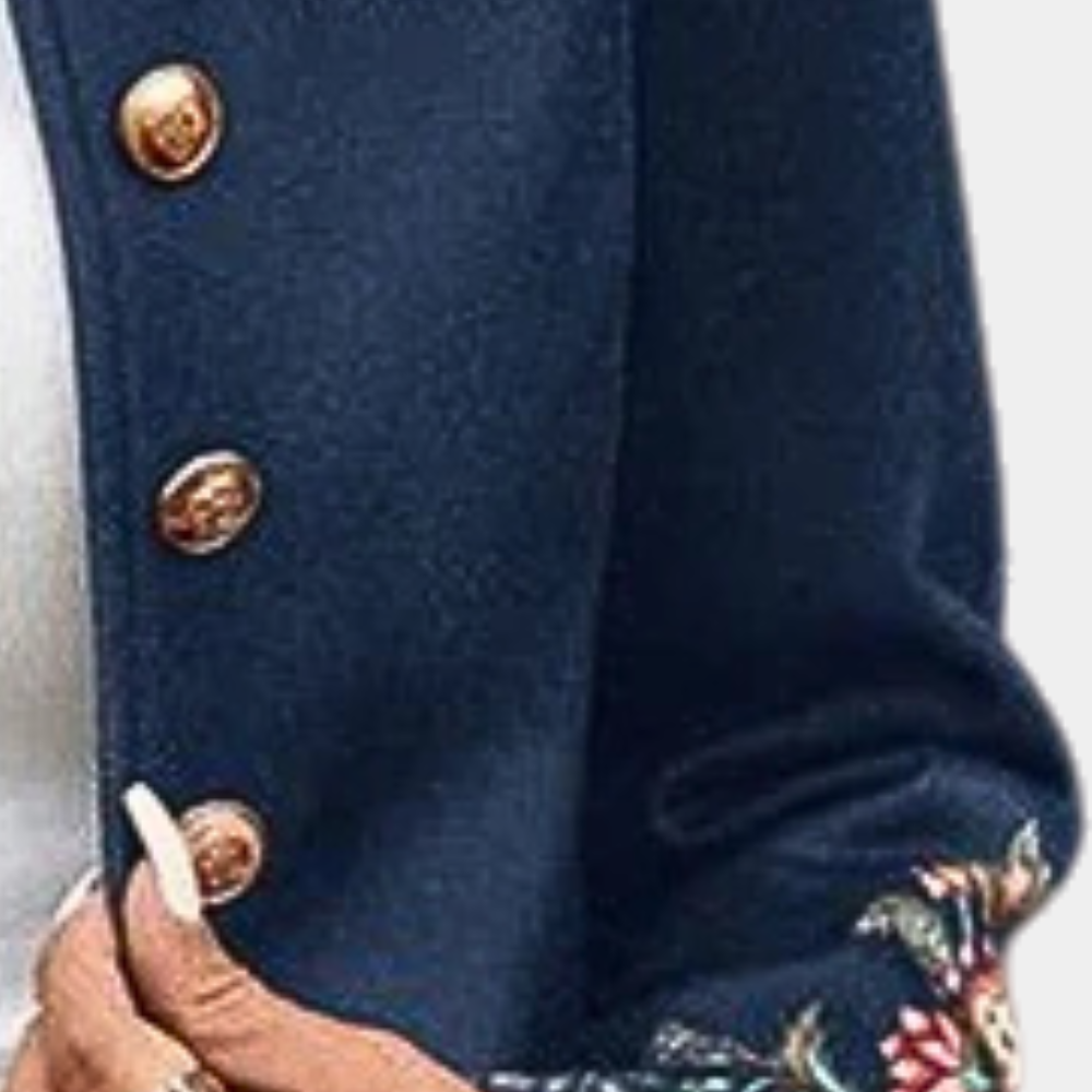 Women's Fitted Blazer with Embroidered Floral Details - Elegant High-Neck Design