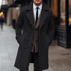 Men's Tailored Woolmix Overcoat – Double-Breasted Knee-Length Formal Wear Black