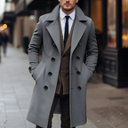 Men's Tailored Woolmix Overcoat – Double-Breasted Knee-Length Formal Wear Grey