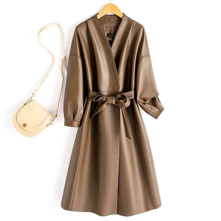 Women's Leather Blazer Dress Tanned brown