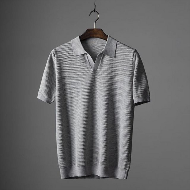 Men's Textured Fabric Summer Polo Shirt with Turn-Down Collar Grey