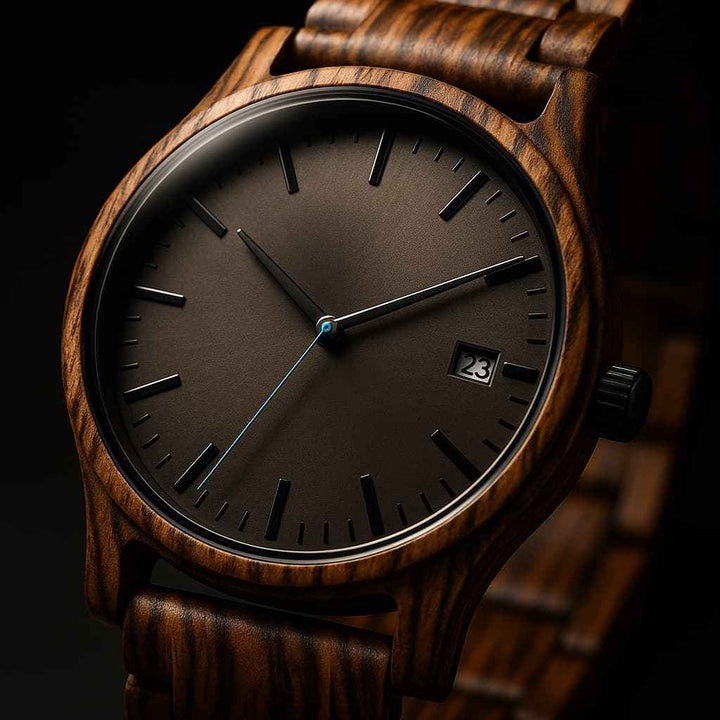 Wooden Striped Dial Date Wristwatch
