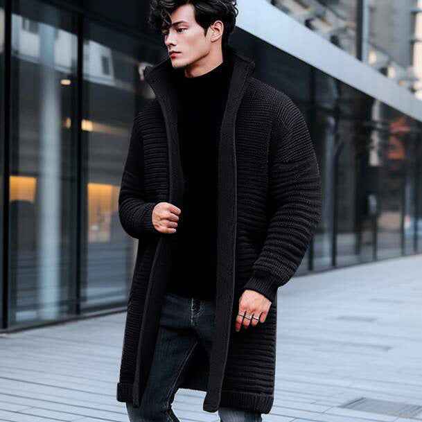 Men's Longline Open-Front Ribbed Knit Cardigan
