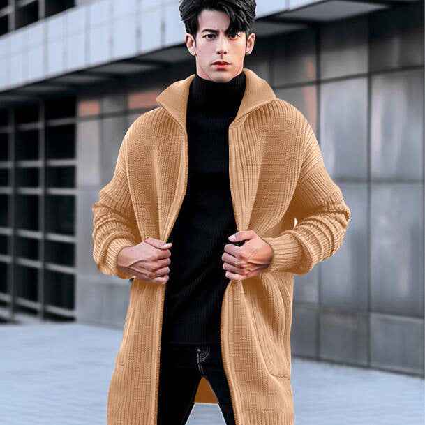 Men's Longline Open-Front Ribbed Knit Cardigan