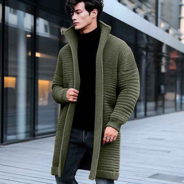 Men's Longline Open-Front Ribbed Knit Cardigan