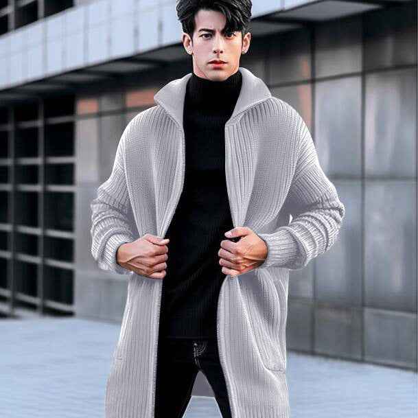 Men's Longline Open-Front Ribbed Knit Cardigan