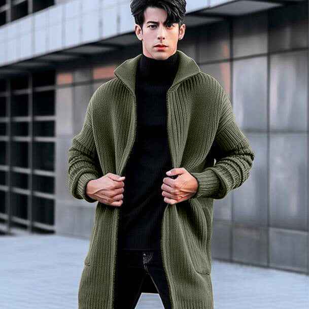 Men's Longline Open-Front Ribbed Knit Cardigan