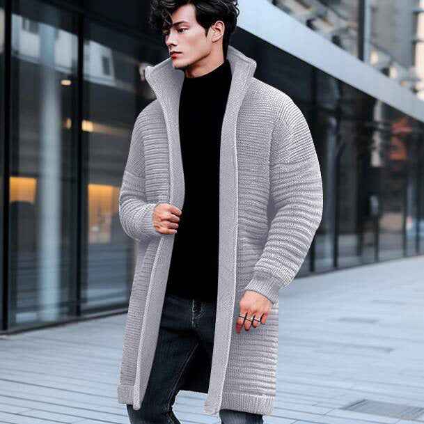 Men's Longline Open-Front Ribbed Knit Cardigan