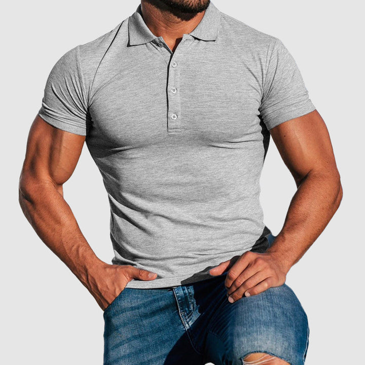 Men's Four-Button Casual Polo Shirt Gray